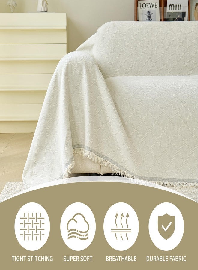 VANJOROY Beige Couch Sofa Cover for 3 Cushion Sectional Sofa L-Shape -Washable Chenille Couch Cover for Dogs Pets, Boho Couch Cover Protector Soft Sofa Slipcovers with Tassel,91"x 134" - Image 2